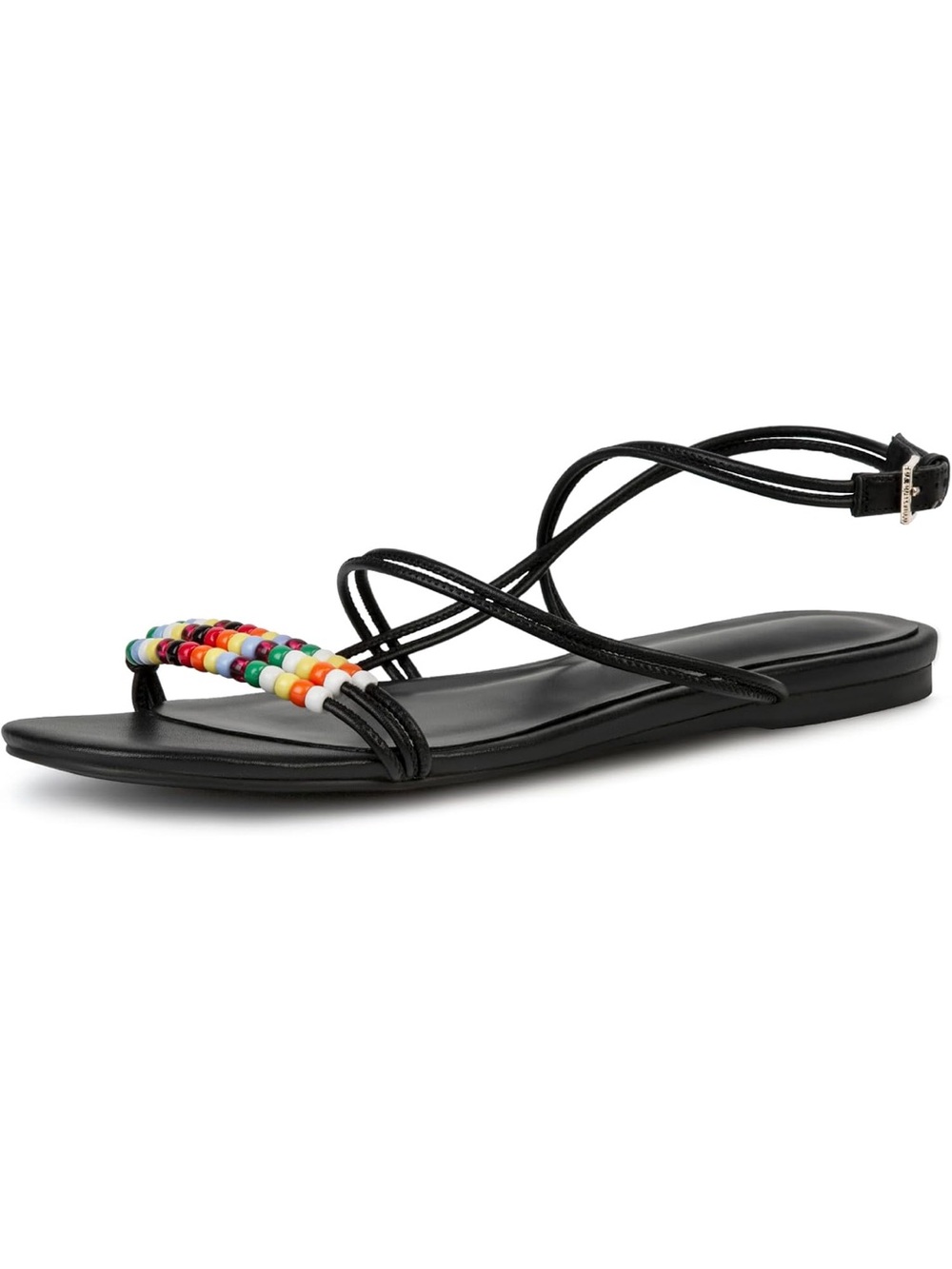 NWT Beaded Flat Ankle Strap Sandal Black